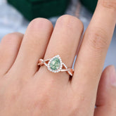 Dazzling 3 - Prong Pear-Cut Natural Moss Agate Engagement Ring